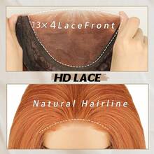 13*4 蕾丝前假发，姜橙色，采用耐热合成纤维制成，长款蓬松波浪卷发，打造自然波浪造型。 - 臟橘色 - 查看 7