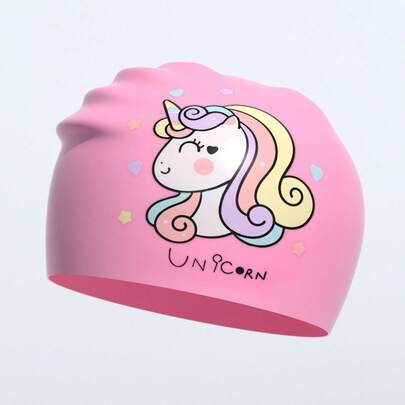 Mũ bơi silicon hình kỳ lân cho trẻ em, mũ bơi thoải mái, chống thấm nước, bảo vệ tóc khi bơi ở hồ bơi.