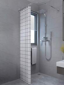 Barra de cortina de ducha ajustable de acero inoxidable, estantería de esquina para baño en forma de L, fácil instalación con agujeros, accesorios de baño de metal para cortina y ganchos - B - Ver 6