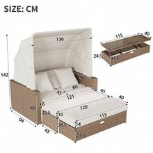 Poly Rattan Garden Furniture For 2 To 4 People, Garden Sofa, Lounge Sofa, Adjustable Coffee Table, Removable Awning, PE Rattan And Foam, Khaki - Apricot - View 3