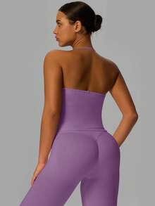 Yefecy Áo tank top yoga thể thao Impact mới, áo tập yoga nữ, đồ thể thao, áo hở lưng xếp ly có cúp ngực tích hợp, mùa xuân - Màu tím  Violet - Xem 3