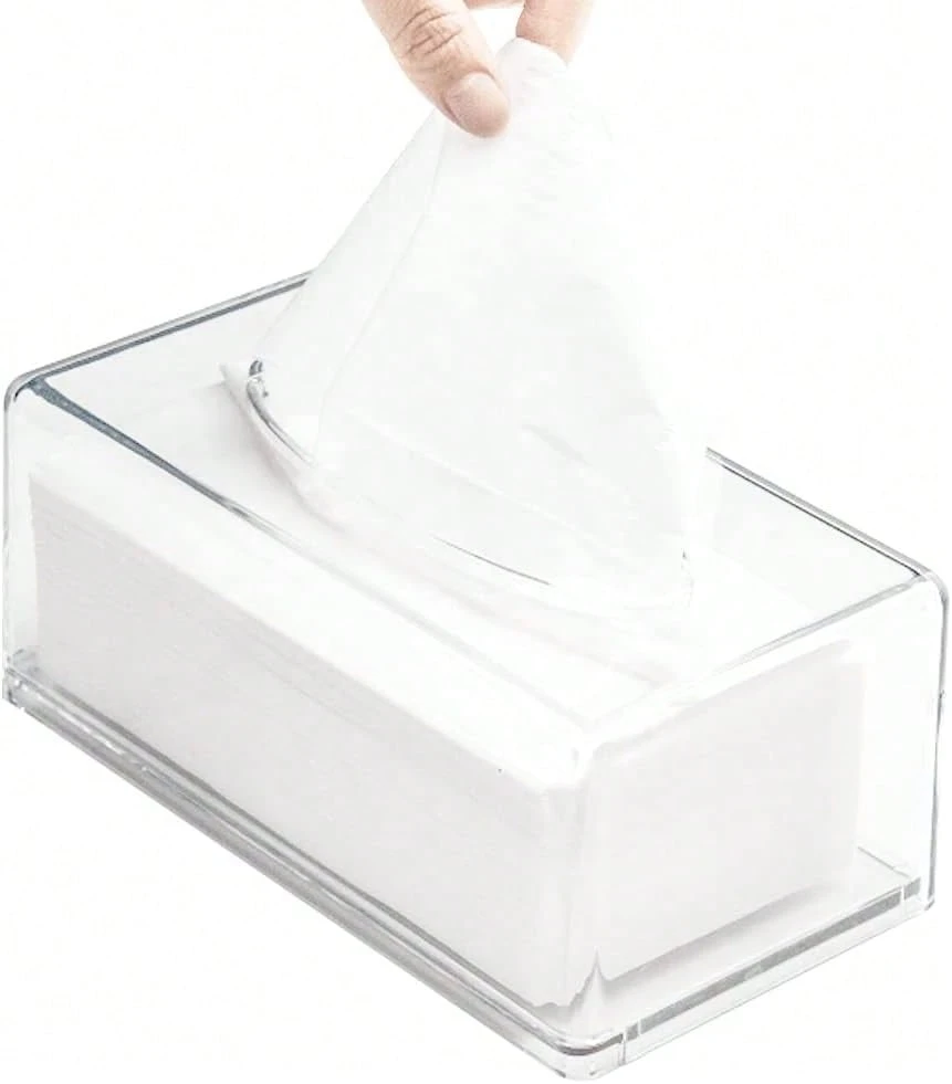 Acryl-Kosmetikpapierhandtuchbox, Papierhandtuchbox, transparente Box, rechteckige Papierhandtuchbox für Schlafzimmer, Esszimmer, Büro, Badezimmer, Küche und Auto - transparent - Übersicht 1