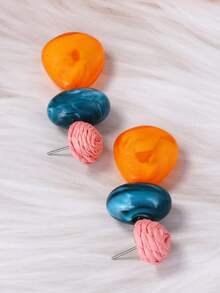 Niche Retro Resin Casual Geometric Raffia Flower Minimalist Charm Earrings For Women - Multicolored Earrings - View 4