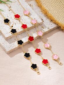 3/1 Set Pink, Black And Red Clover Bracelets, Fashion Classic Design, Suitable For Daily Wear, Dates, Formal Occasions, Elegant Ladies Accessories, Couple Gifts (No Gift Box) - Multicolor - View 3