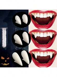 5pcs/Set Vampire Teeth, Suitable For Cosplay Props And Halloween Parties, Halloween Costume Props, Gothic Parties, Vampire Fangs For Role Play, Made Of Plastic With Hot Melt Adhesive Particles, Cute Zombie Teeth, Themed Events, Costume Accessories, Weird Aesthetics, Weird Props, Cosplay Enthusiasts, Includes Instructions - Multicolor - View 2