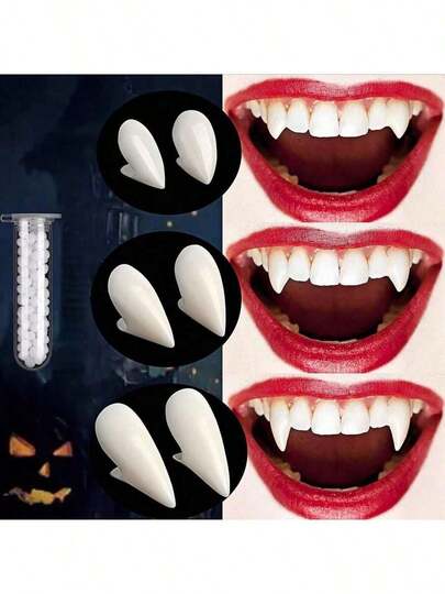 5pcs/Set Vampire Teeth, Suitable For Cosplay Props And Halloween Parties, Halloween Costume Props, Gothic Parties, Vampire Fangs For Role Play, Made Of Plastic With Hot Melt Adhesive Particles, Cute Zombie Teeth, Themed Events, Costume Accessories, Weird Aesthetics, Weird Props, Cosplay Enthusiasts, Includes Instructions