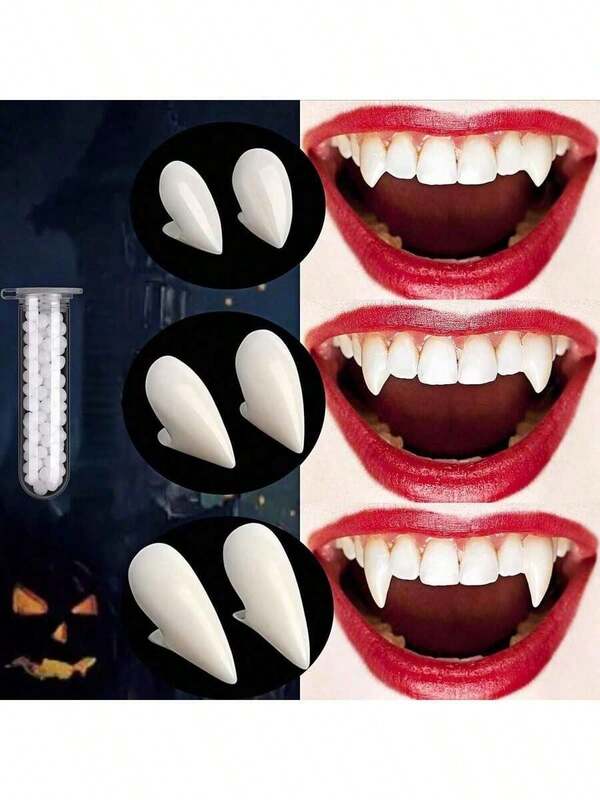 5pcs/Set Vampire Teeth, Suitable For Cosplay Props And Halloween Parties, Halloween Costume Props, Gothic Parties, Vampire Fangs For Role Play, Made Of Plastic With Hot Melt Adhesive Particles, Cute Zombie Teeth, Themed Events, Costume Accessories, Weird Aesthetics, Weird Props, Cosplay Enthusiasts, Includes Instructions