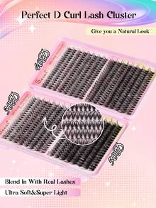 640pcs D-Curl Fluffy False Eyelashes Set, Including Dense 3D Segmented Lashes, Glue, Tweezers, Lightweight & Reusable, Large Capacity Personal Lash Kit, Soft & Natural, Create 3D Volumized Eye Makeup, Suitable For DIY At Home, Travel, Daily Commute, Parties, Weddings, Bridal Makeup - Black - View 4