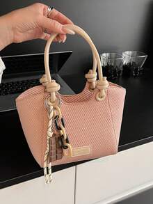 Hevel,Minimalist Texture Versatile Bucket Handbag, Fashionable Women's Tote Bag With Hanging Hook,Handbags For Women,Pink Bag - Pink - View 4
