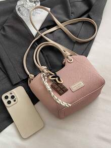 Hevel,Minimalist Texture Versatile Bucket Handbag, Fashionable Women's Tote Bag With Hanging Hook,Handbags For Women,Pink Bag - Pink - View 10