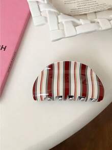 1个韩版新款蓝色咖啡条纹发夹，复古优雅女士颈后发夹，高端百搭发饰，夏季沙滩装扮抓夹度假发夹 - 彩色 - 查看 7