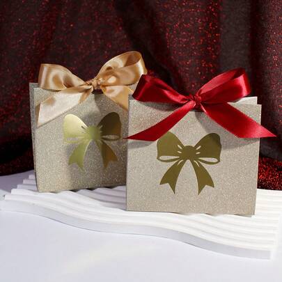 5个闪亮丝带礼盒，饰有优雅的蝴蝶结镂空设计，闪光纸质礼品盒，缎带蝴蝶结封口，适用于圣诞节假日派对用品，闪亮糖果巧克力小礼物包装，节日纪念品盒，冬季庆典餐桌装饰