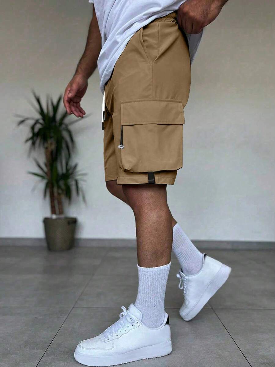 Men's Cool Multiple Pocket Design With Drawstring Detail Straight Leg Slim Fit Cargo Shorts - Mocha Brown - View 1