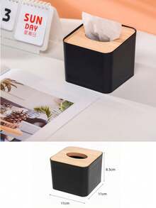 OBOVAY Kotak Tisu dengan Penutup Kayu, Kotak Tisu Kapasitas Besar, Kotak Tisu Plastik Putih Modern Elegan dengan Tutup Flip-Top dan Sudut Membulat, dengan Alas Kotak Tisu Pegas, Cocok untuk Kamar Tidur, Kamar Mandi, Kantor, Ruang Makan, Ruang Tamu, Hari Nasional, Hari Valentine - Hitam dan Putih - View 11