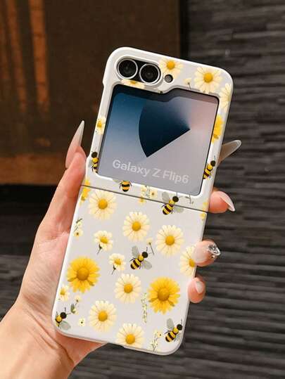 Flower 1pc Fashionable And Minimalist Skin Feel PC Material Cute And Minimalist Cute Daisy Bee Element Folding Phone Case, Can Protect And Prevent Falling For: SamsungGalaxy Zflip 3/Zflip 4/Zflip 5/Zflip 6/Zflip 7/ Find N3 Flip/ Razr 50 Ultra/ Razr 60 Ultra/ Rallazar 60/ Razr 50/XiaomiMIX Flip/Galaxy Z Flip7 FE