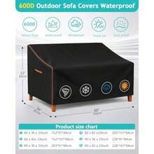Outdoor Sofa Cover Waterproof Patio Furniture Cover 60W x 36D x 33H inches Heavy Duty 600D Oxford Fabric Black - Funda de sofá/Negra - Ver 4