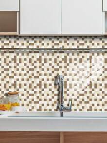 1Set10pcMexican Tiles Stickers Peel And Stick, Waterproof Self-Adhesive Wall Decals, Vintage Boho Floral Geometric Tile Stickers For Bathroom Shower, Kitchen Backsplash, Laundry Room, Staircase Riser, Renters Friendly Removable Wall Decor - Khaki Plaid - View 2