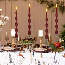 4 Stücke Weihnachts-Rot/Rosa/Lila/Weiß Spiralkerzen 10 Inch gedrehte Kerzen ohne Duft, gewellte Spitzkerzen Set für Dinner Tisch, Party, Hochzeit - feine Linien - Übersicht 6