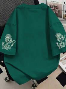 Camiseta de manga corta de verano con estampado de leopardo y gráfico de letras para mujer de talla grande, de uso casual diario - Verde Oscuro - Ver 3