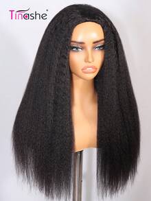 Tinashe Yaki Straight 3 IN 1 Half Wig Human Hair Wigs Scalp Look 180% Density Human Hair Human Hair Wig No Leave Out Brazilian Human Hair Natural Color For Women Glueless Wig Clip & Go - SNatural - View 6
