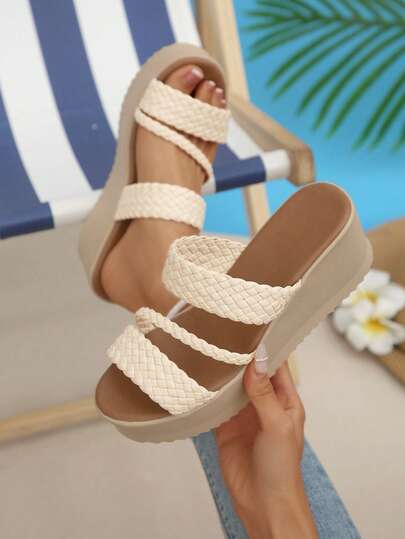 1 đôi sandal đế xuồng dệt màu trơn, thích hợp cho tiệc tùng/thường ngày/đi biển, nghỉ dưỡng, phù hợp cho các buổi tiệc ngoài trời, trường học, văn phòng, đám cưới, kỳ nghỉ, mùa hè.