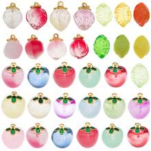 1包透明玻璃苹果桃草莓水果吊坠 3D食物水果吊坠水晶耳环挂件 DIY工艺手链项链钥匙扣饰品制作 - 彩色 - 查看 7