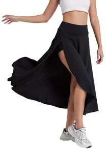 Women's High Waisted Sports Skirt With Built-In Shorts Pocket - Lightweight Elastic Fitness Skirt Pants,  Yoga Elegant Leggings, All Season Universal Fitness Suit - 黑色 - 查看 7