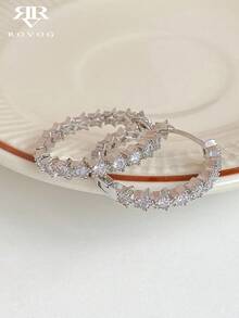 1 Đôi bông tai vòng bằng đồng cao cấp, tối giản, sang trọng, thiết kế hình ngôi sao cá tính, đính đá zircon tổng hợp, thích hợp đeo hàng ngày, dự tiệc, đi nghỉ mát. - Bạc - Xem 2