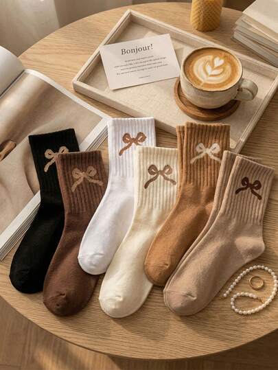 12/6/1 Đôi tất dài đến bắp chân in hình nơ cho bé gái, tông màu trầm, màu đất thời trang phù hợp cho bé gái, dễ phối với mọi trang phục và váy, mặc hàng ngày và đi dự tiệc/du lịch, tất thể thao phong cách Ins-Style cho bé gái từ 1-16 tuổi, quà tặng ngày Valentine và Lễ Tạ ơn.