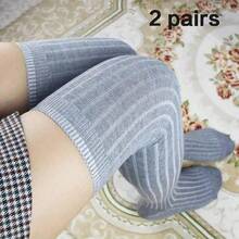 [Warm Over-Knee Socks] 1 Pair Warm Soft Thigh-High Over-Knee Socks |   All-Season Solid Color For Travel, Outdoor Sports & Casual Wear, Fluffy, Ribbed Design, Quality Knitwear - Xám nhạt 1 đôi - Xem 5