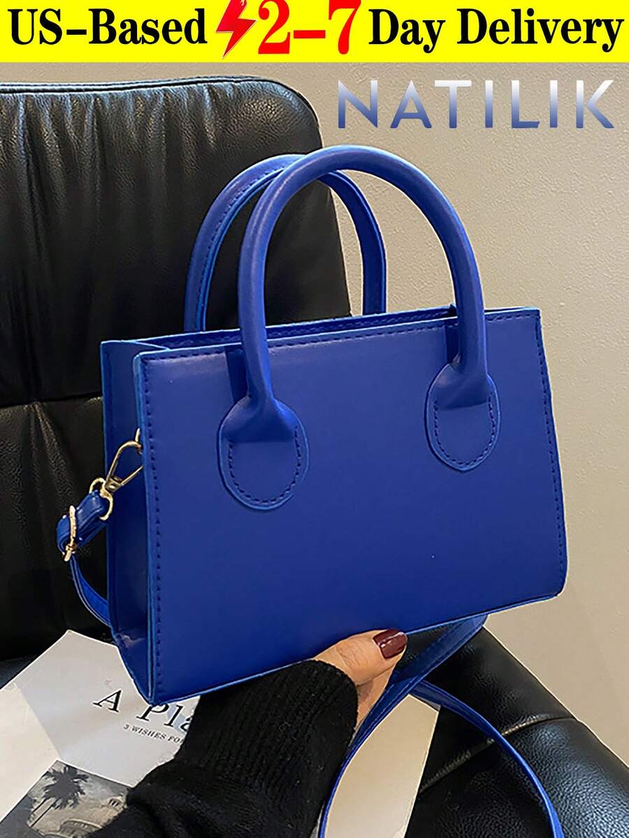 Solid Color Pu Handbag Casual Mini Square Bag For Commute Outdoors Fashion Crossbody Shoulder Bag Small Candy Color Crossbody Bag .Double Handle Bag. - 彩色 - 查看 1