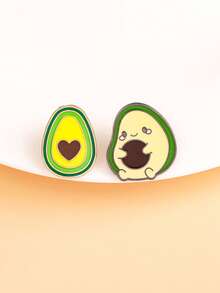 半枚牛油果胸针，渐变层叠心形，创意卡通拟人设计，百搭金属徽章配饰 - 彩色 - 查看 5
