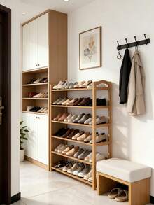 1个3/4/5层竹制鞋架收纳架，垂直多层大容量鞋架，适用于玄关、走廊、衣柜、阳台和客厅，是家庭和公寓收纳运动鞋、靴子、高跟鞋和拖鞋的理想之选。 - 彩色 - 查看 2