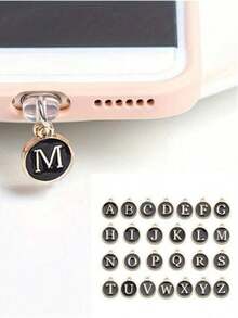 1pc Type-C Vintage Letter Phone Dust Plug, 26 Letter Options In Black & Gold Round Charging Port Cover, Luxury Niche Design Compatible With All Models, Anti-Dust Anti-Loss Accessory - Type-c - View 4