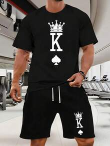 Men's Fashion Casual Two-Piece Set, Round Neck Short Sleeve T-Shirt And Drawstring Shorts Spring And Summer Sports Suit Men's Print Casual Clothing Set, Active Lifestyle, Casual Wear, Sporty Look, Fashion, Breathable Fabric, Comfortable Fit, Printed Outfit, Streetwear Lovers, Young Adults,T-Shirt And Shorts Set, Two Piece Set, Casual Set, Summer Outfit, Lounge Set, Short Sleeve Set, Cotton Set, Mens Set,Matching Set, Sport Set, Tracksuit Set, Comfort Set, Daily Outfit, Lounge Wear,Casual Wear,Cotton T-Shirt, Casual Tee, Short Sleeve, Crew Neck, Vintage Tee, Fashion T-Shirt, Loose Fit, Regular Fit,Shorts, Casual Shorts, Summer Shorts, Cotton Shorts - Một chiếc áo phông đen - Xem 1