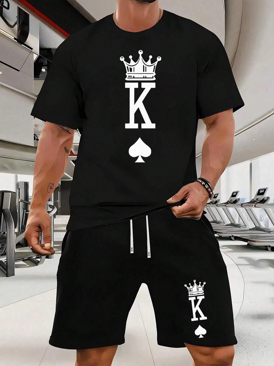 Men's Fashion Casual Two-Piece Set, Round Neck Short Sleeve T-Shirt And Drawstring Shorts Spring And Summer Sports Suit Men's Print Casual Clothing Set, Active Lifestyle, Casual Wear, Sporty Look, Fashion, Breathable Fabric, Comfortable Fit, Printed Outfit, Streetwear Lovers, Young Adults,T-Shirt And Shorts Set, Two Piece Set, Casual Set, Summer Outfit, Lounge Set, Short Sleeve Set, Cotton Set, Mens Set,Matching Set, Sport Set, Tracksuit Set, Comfort Set, Daily Outfit, Lounge Wear,Casual Wear,Cotton T-Shirt, Casual Tee, Short Sleeve, Crew Neck, Vintage Tee, Fashion T-Shirt, Loose Fit, Regular Fit,Shorts, Casual Shorts, Summer Shorts, Cotton Shorts - Một chiếc áo phông đen - Xem 1