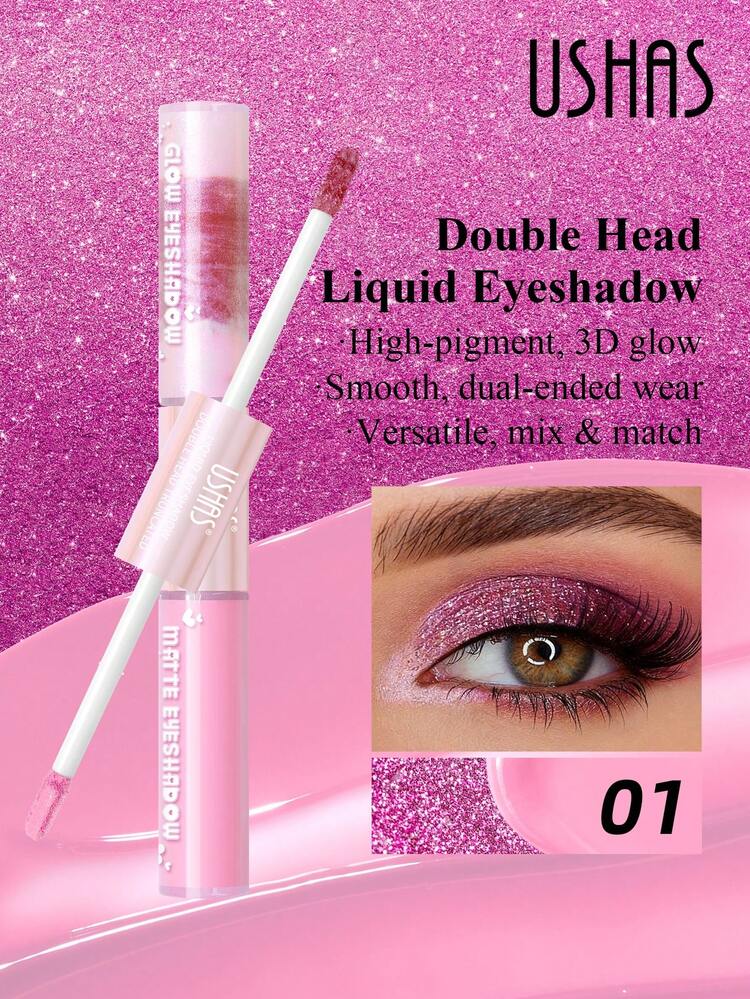 USHAS 双头眼影液，哑光底色 + 珠光闪粉，防水持久，防晕染不结块，迷你便携装，内置眼影刷，方便涂抹。 - #01 Berry Fizz Glitter - 查看 8