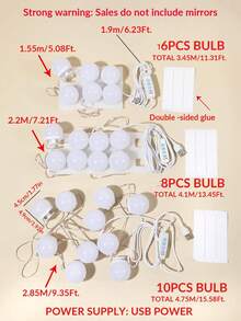 1個 USB供電 4/6/8/10/12/14燈泡化妝鏡燈，可調節色溫與亮度，完美作為鏡子補光燈、浴室梳妝台照明、LED壁燈 - 白殼 - 查看 10