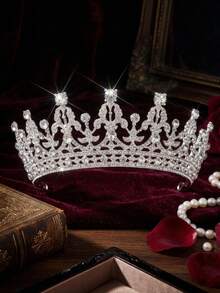 1件巴洛克风格闪亮水钻皇冠头饰，适合女性和女孩，可用作新娘婚礼头饰、舞会、生日派对、选美比赛配饰 - 彩色 - 查看 14