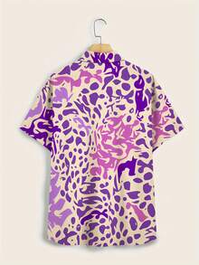 Abstract Purple And Lavender Swirl Pattern Symbolizes Creativity Energy And Free Expression 3D Printed Casual Short Sleeve Button Down Shirt For Men Summer Beachwear - 白色 - 查看 2