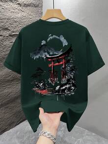 男士时尚印花宽松短袖T恤一件装 | 精致设计 | 夏季必备 | 易于搭配，展现您的风格 - 墨綠色 - 查看 2