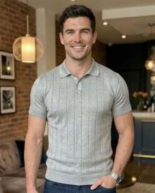 Men's Casual Polo Shirt, Short-Sleeved Knit Top, Elegant Style - trắng - Xem 5