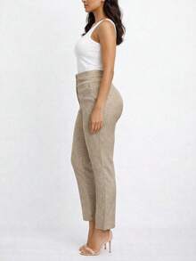 Women's Linen Trousers, High Waist, Tailored Premium Style, Body-Shaping, Casual Chic - Màu be - Xem 2