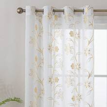 2pcs White Voile Curtains With Gold Foil Printing, Easy Installation With Grommets, Suitable For Bedroom, Living Room, Bay Window, Corridor, Study, Balcony, Kitchen And Other Scenes, All Seasons - 2pcs - View 18