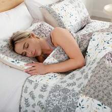 Patchwork Quilts Queen Size Extra Soft Boho Floral Bedspreads for Bed Reversible Lightweight Full Queen Quilt Bedding Set Printed Coverlets with 2 Pillow Shams for All Seasons Grey - Gris Claro - Ver 4