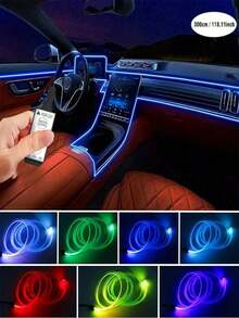 200厘米/300厘米/400厘米汽车内饰霓虹灯，7色RGB装饰氛围灯，柔性汽车DIY氛围灯，USB氛围灯 - 彩色 - 查看 8