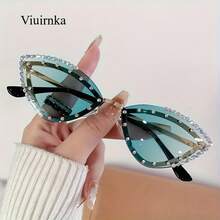 A Summer Essential, Stylish Cat-Eye  With Rhinestone Details,  Metal Frame Design, Protective, Perfect For The Beach, Vacations, Travel, And Cruises, High-Quality And Durable, Ideal For Women's Daily Wear, Street Photography, And As A Holiday Gift - Màu hồng chuyển sắc - Xem 4