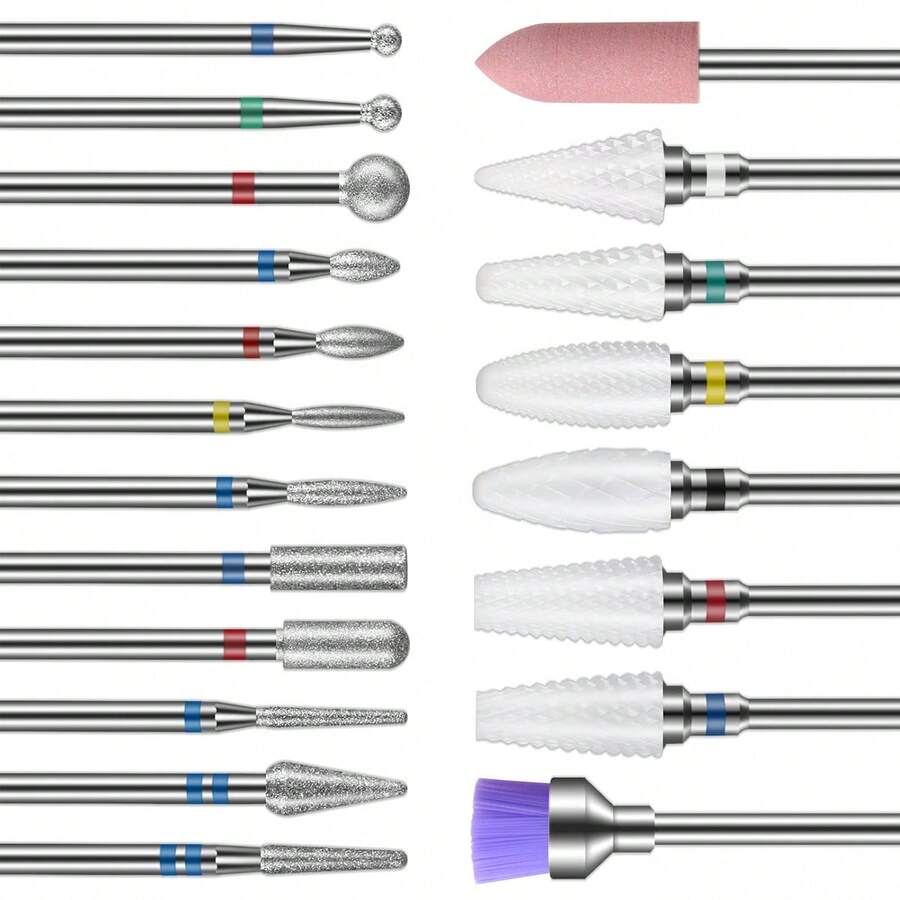 20Pcs 3/32'' Ceramic Carbide Drill Bits For Nails, Nail Bits For Nail Drill, Nail Drill Bit Set For Cuticle Remover Manicure Pedicure - Multicolor - View 1