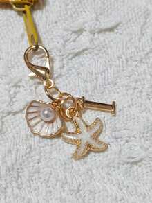 Bohemian Style Gold Letter Keychain With Shell And Starfish Decor, A-Z Letters Available, Beach And Holiday Themed Accessory, Ideal Gift For Friends, Students, Family, Beach Lovers, Vacation Essentials, Boho Fashion Accessory Suitable For Travel, Summer And Daily Use Personalized Keychain Gifts For Mother, Father, Graduation, And Teacher - Multicolor - View 31