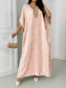 Women's Bat Decor Elegant Abaya Robe Pink - Pink - View 6